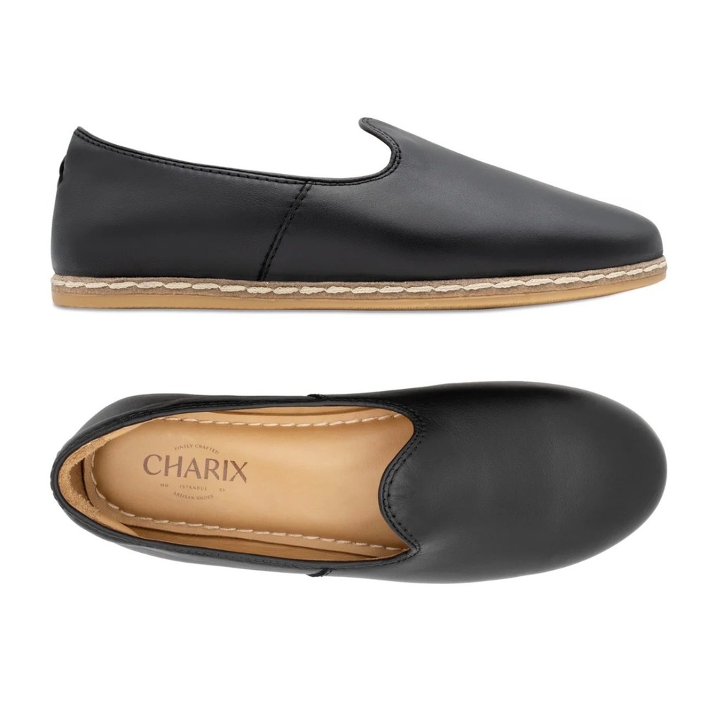 Charix Black Slip on Leather Artisan Loafers Istanbul Shoes EU 38 US 8 flats